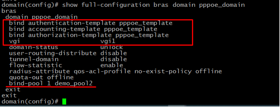 Full-configuration bras domain pppoe_domain