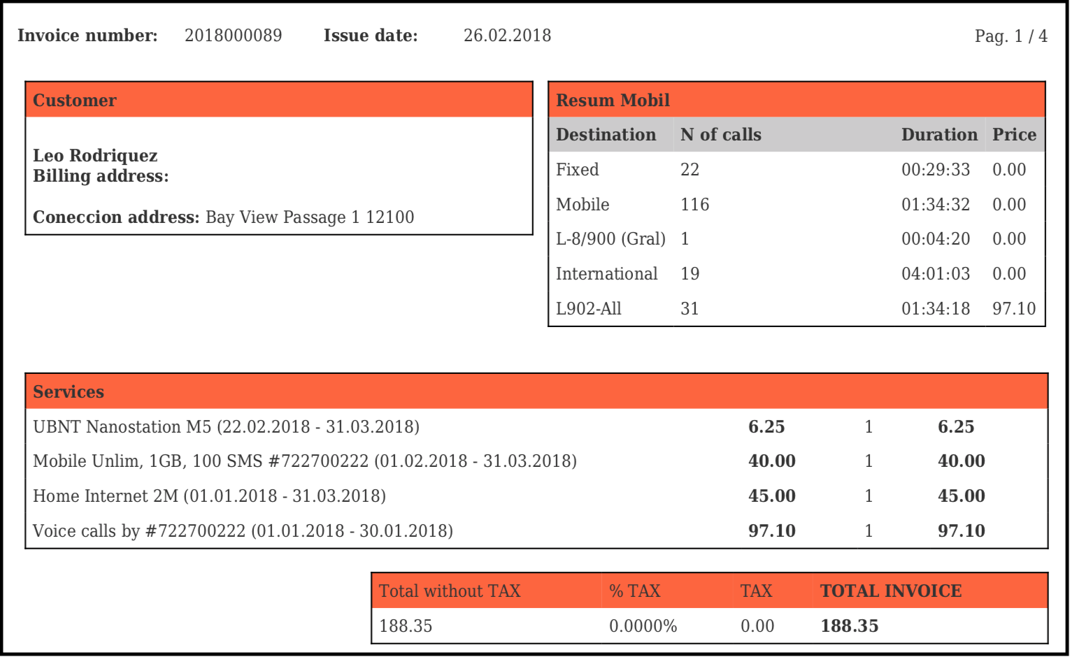 Example of invoice generated in Splynx