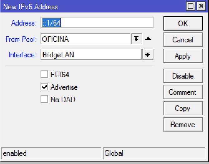 This example shows how to disable EUI64 and set up IP