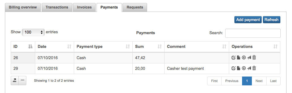Payment section in Cashdesk