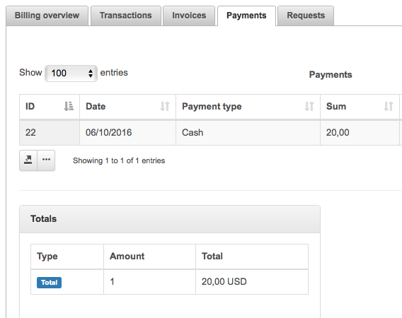 Add payment to customer account in Splynx