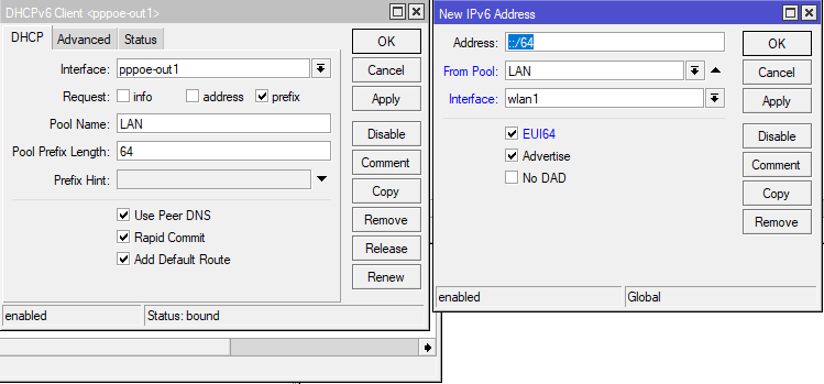 How to to configure the pool name and create an IP address assignment with SLAAC on the LAN interface